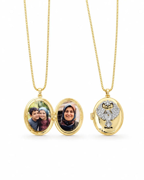 Anka Kuşu Motifli Kişiye Özel Fotoğraflı Kolye Gold