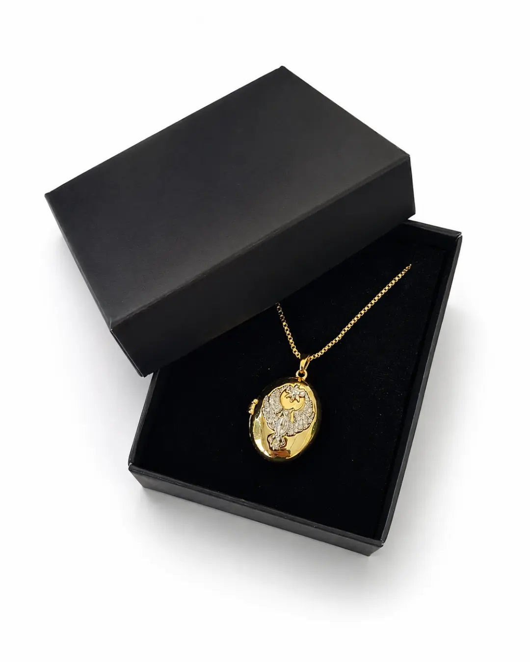 Anka Kuşu Motifli Kişiye Özel Fotoğraflı Madalyon Kolye Gold - No 17