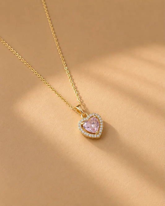 Romantik Esinti Zirkon Taşlı Pembe Kalp Kolye