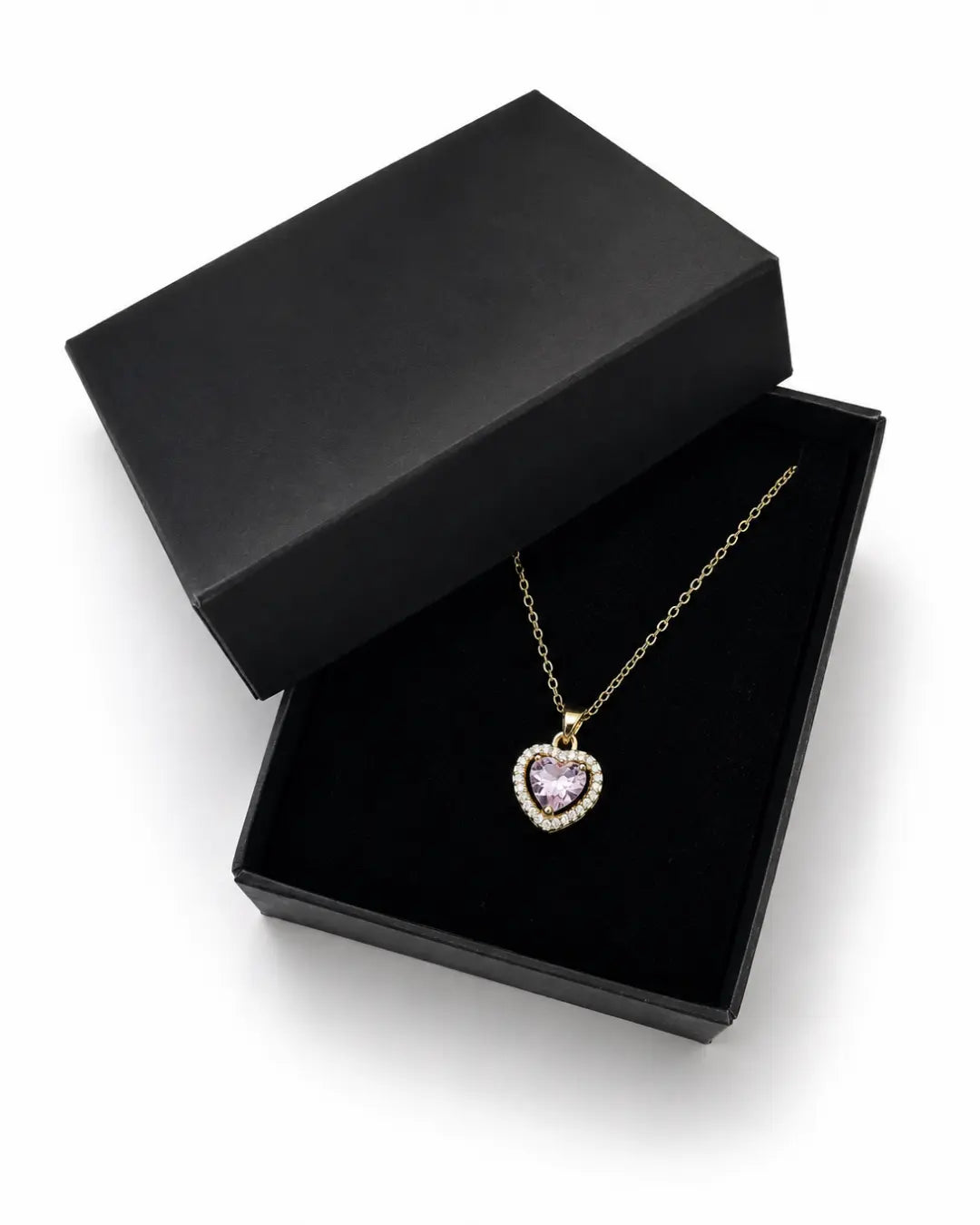 Romantik Esinti Zirkon Taşlı Pembe Kalp Kolye